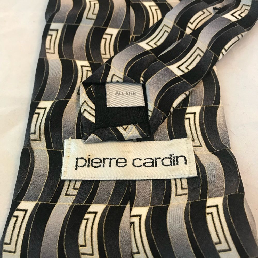 Pierre Cardin Tie Black Gray Blue White Business Casual Neutral Accessory Neck - Picture 2 of 3